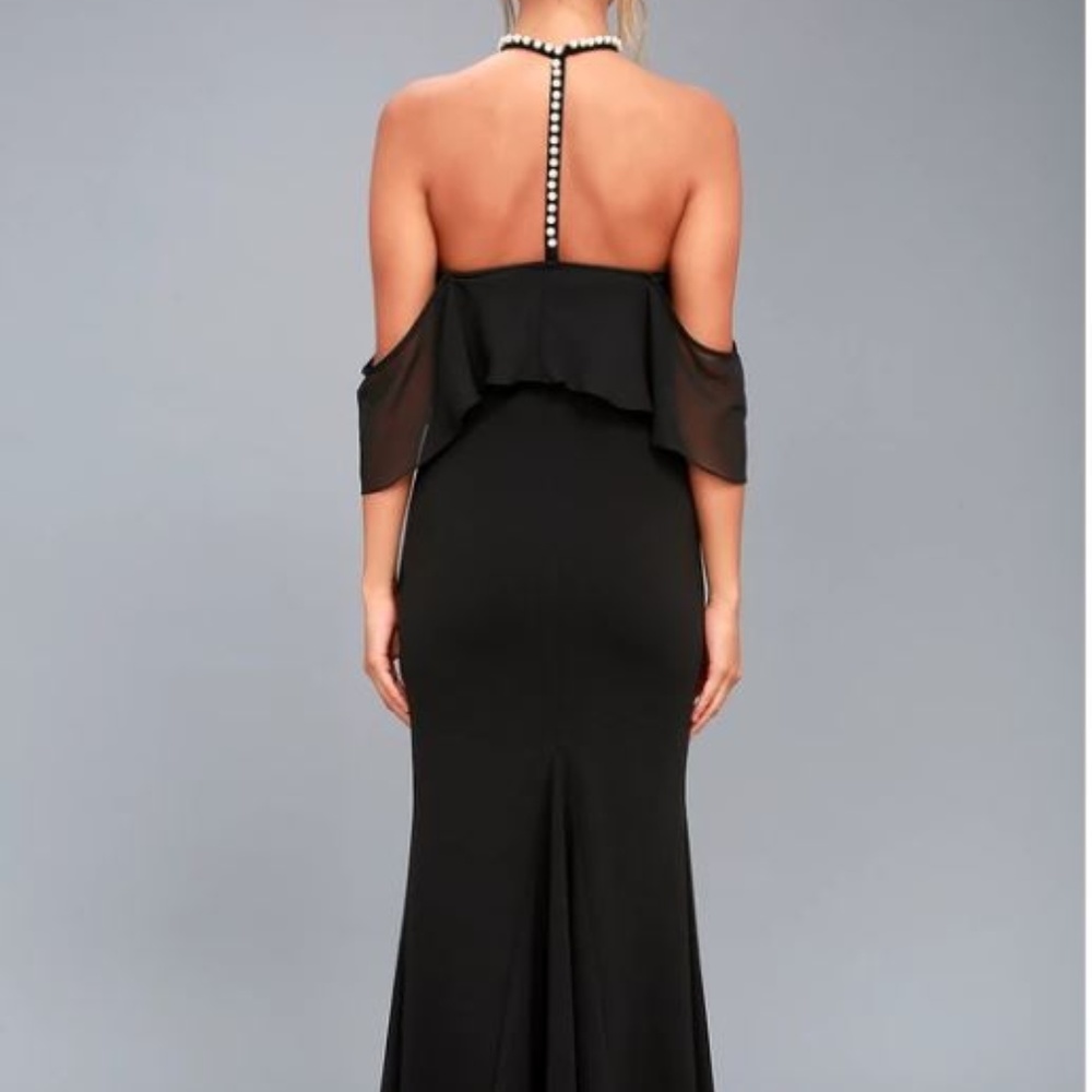 Lulus Black Pearl Off-the-Shoulder Maxi Dress